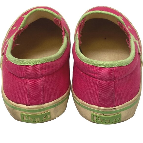 POLO RALPH LAUREN Canvas Sneakers Size 9 Pink Green Logo Loafers Slip ons Womens - Picture 7 of 12